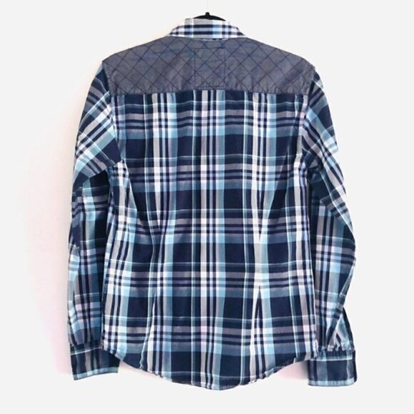 Guess LA Dillon Shirt XS Plaid Slim-Fit Long Sleeve Button Down Chambray - Picture 10 of 13